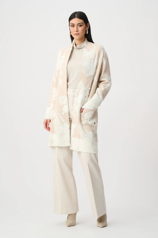 Joseph Ribkoff Abstract Jacquard Long Cardigan - Oatmeal/Winter White - Sizes: S M L