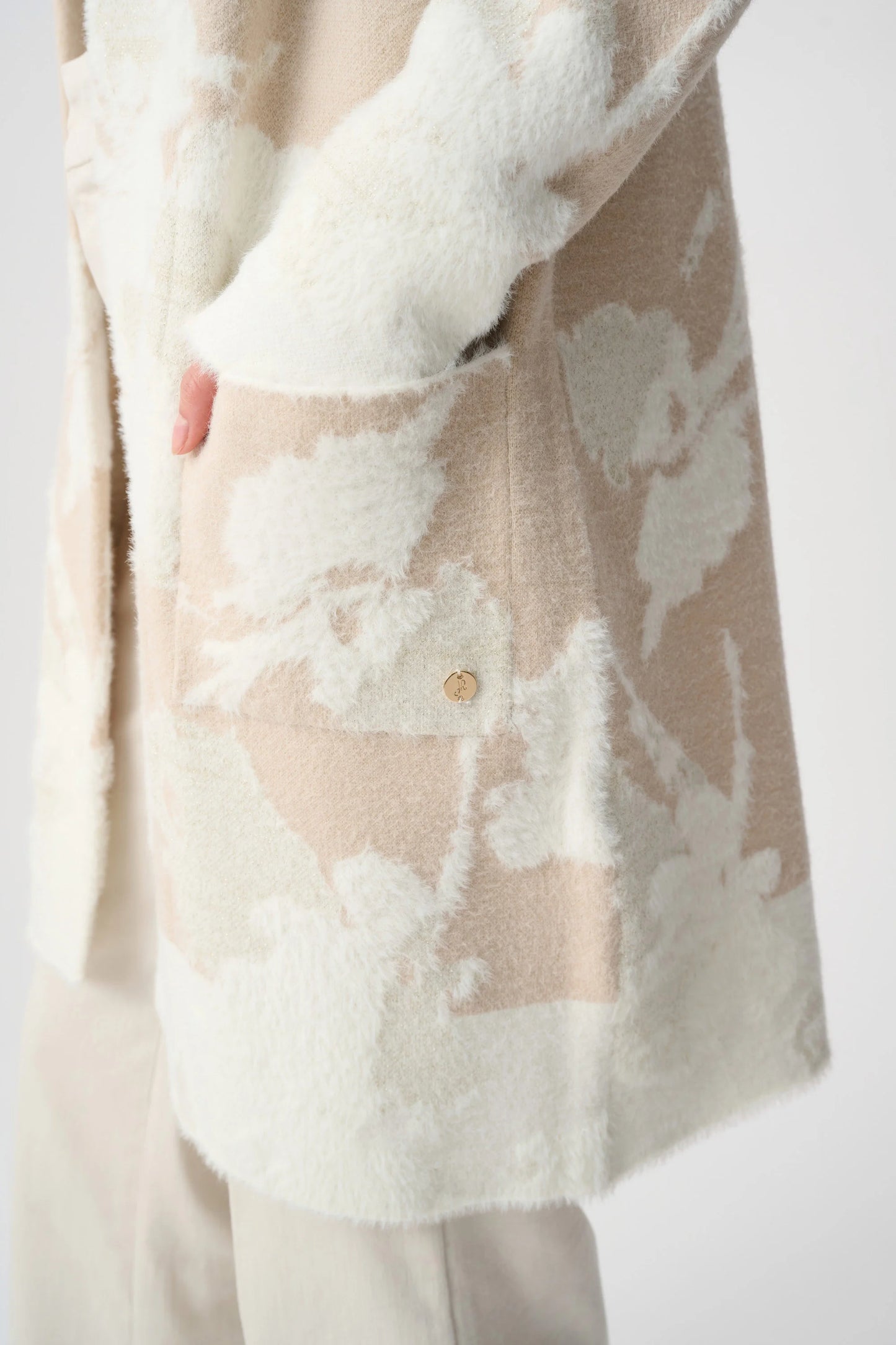 Joseph Ribkoff Abstract Jacquard Long Cardigan - Oatmeal/Winter White - Sizes: S M L