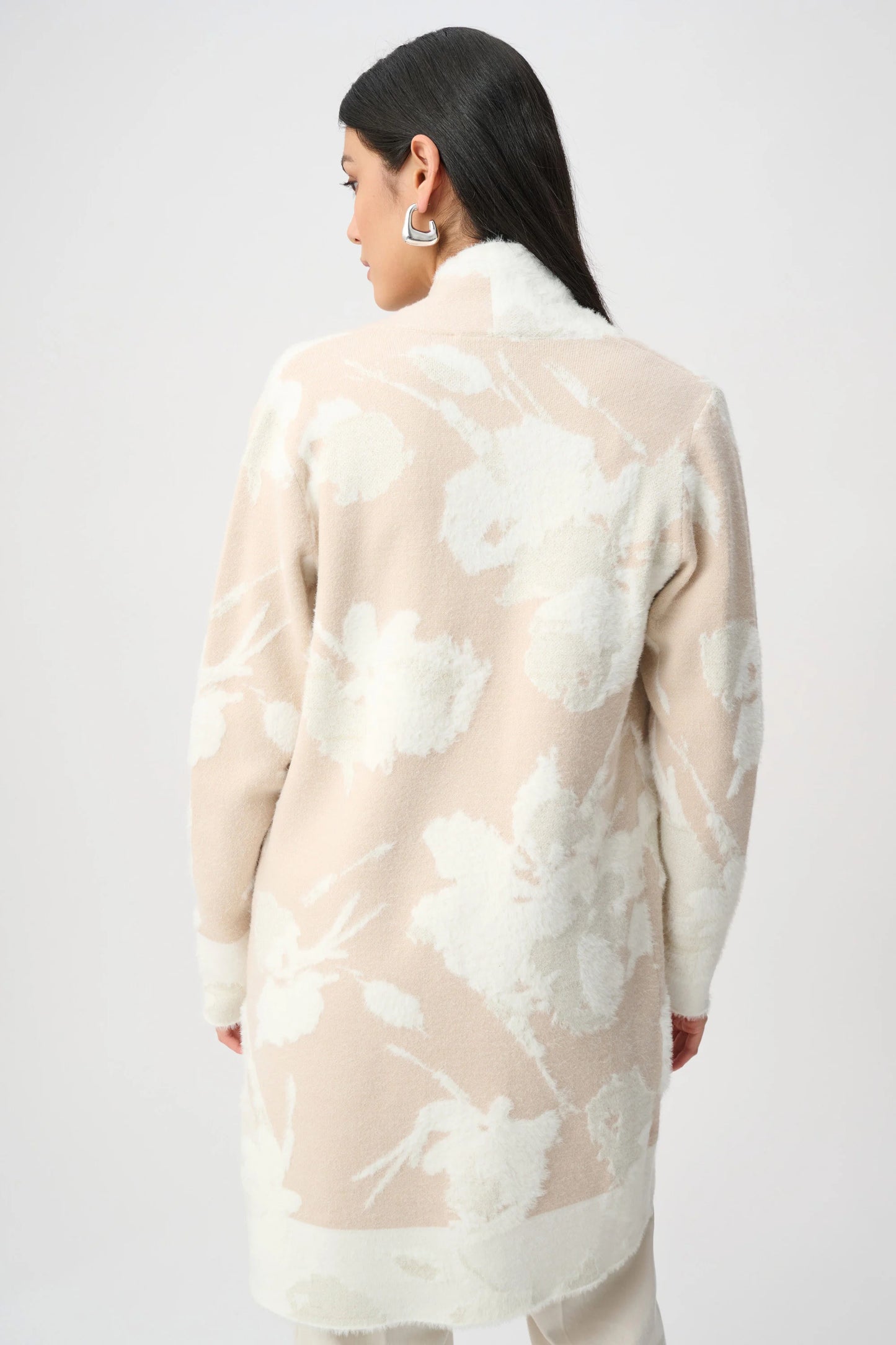 Joseph Ribkoff Abstract Jacquard Long Cardigan - Oatmeal/Winter White - Sizes: S M L
