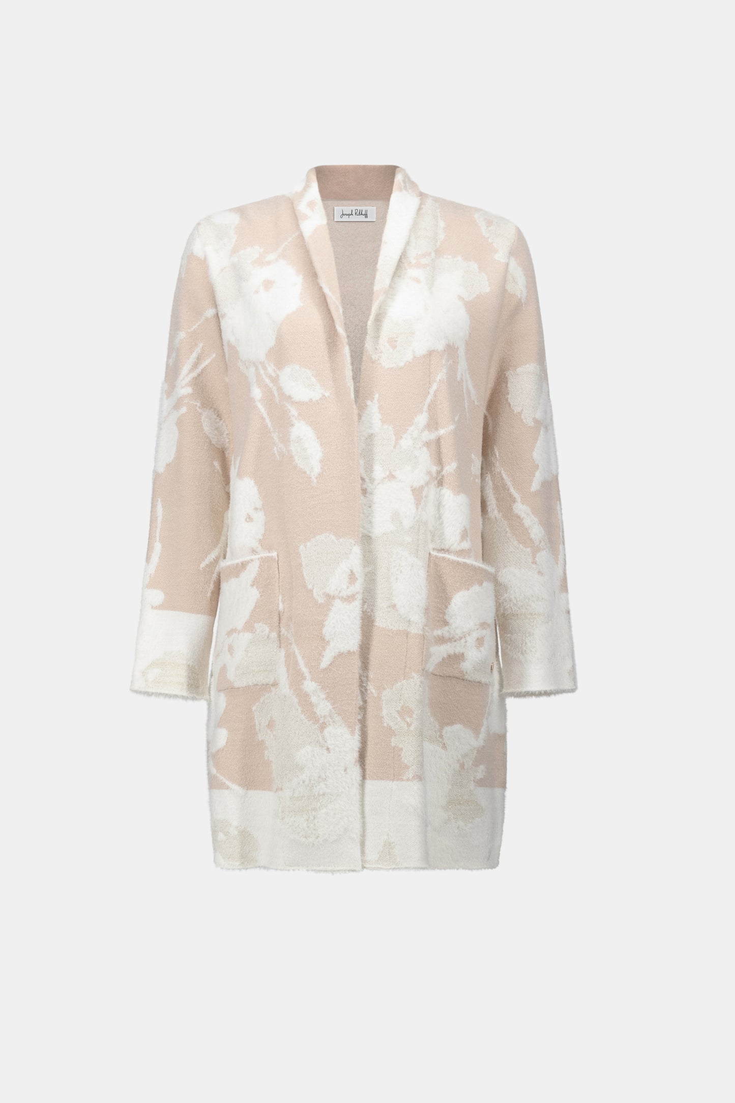 Joseph Ribkoff Abstract Jacquard Long Cardigan - Oatmeal/Winter White - Sizes: S M L