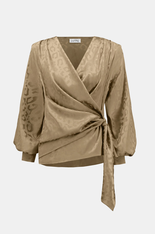 Joseph Ribkoff Jacquard Satin Animal Print Wrap Top - Sizes: 10 12 14 16