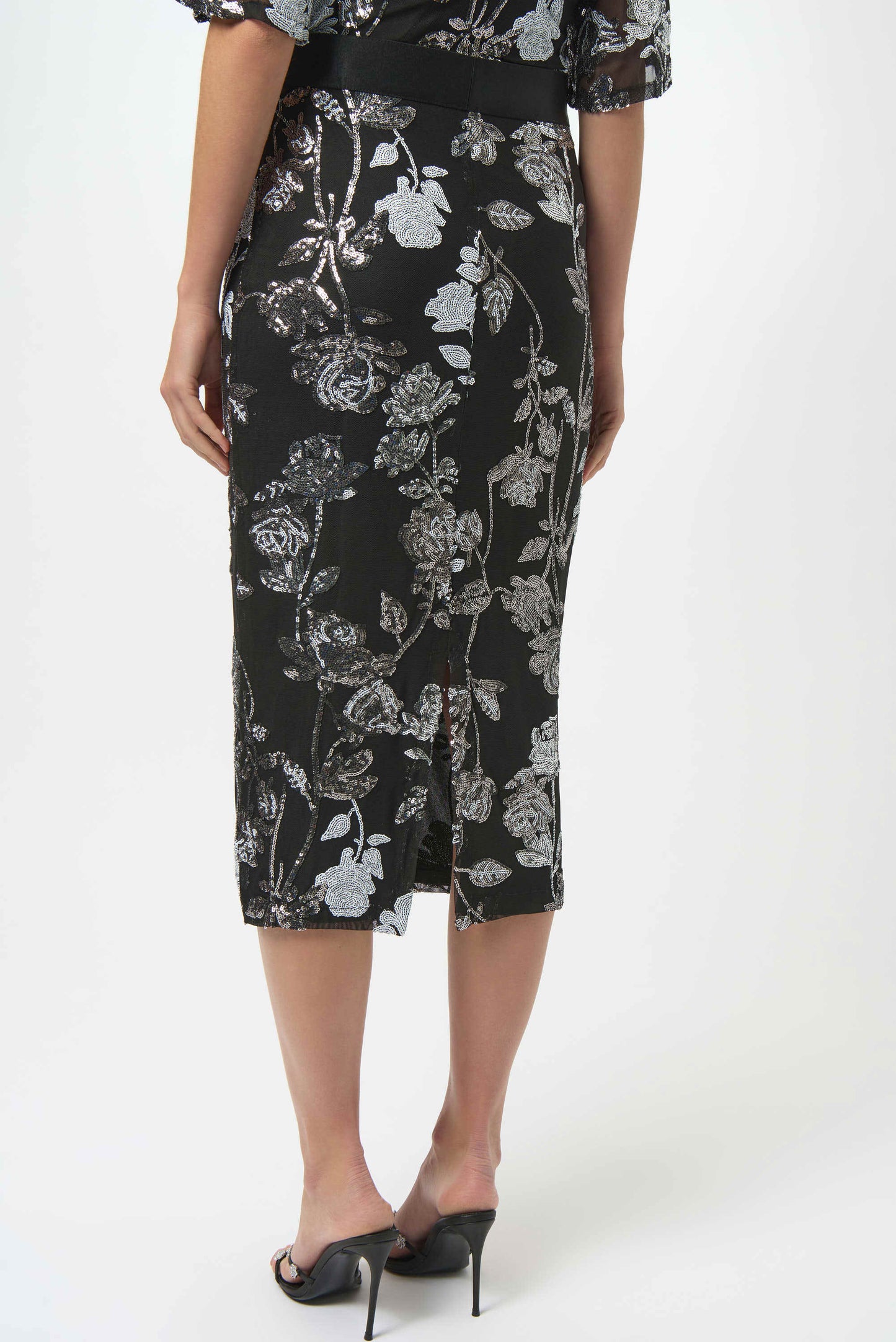 Joseph Ribkoff Black  Sequin Embroidered Floral Print Pencil Skirt - Sizes: 8 10