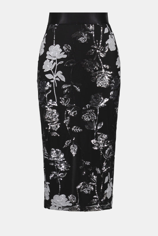 Joseph Ribkoff Black  Sequin Embroidered Floral Print Pencil Skirt - Sizes: 8 10