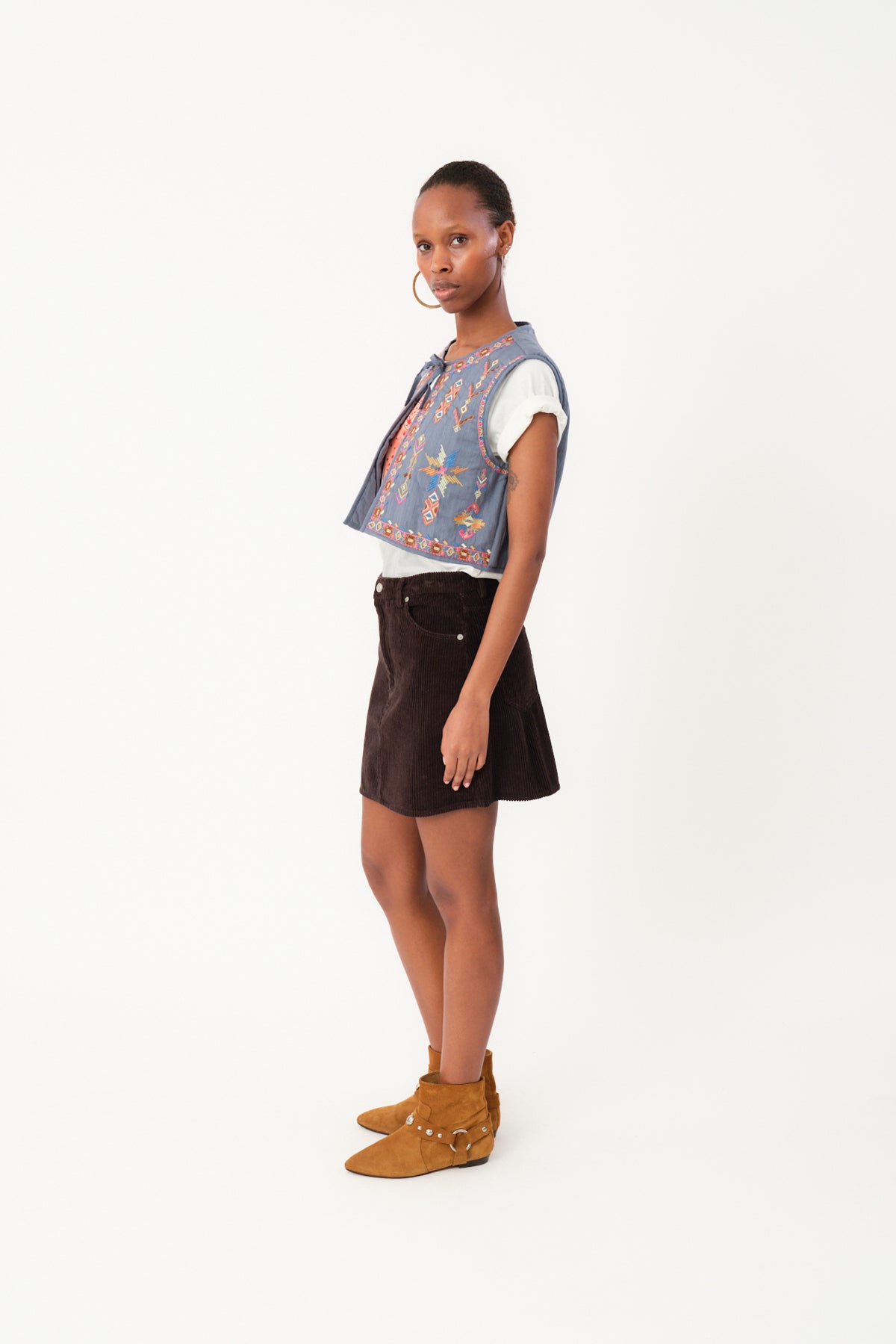 Lolly's Laundry IlsaLL Vest - Embroidered Dusty Blue -  Sizes: XS S M L