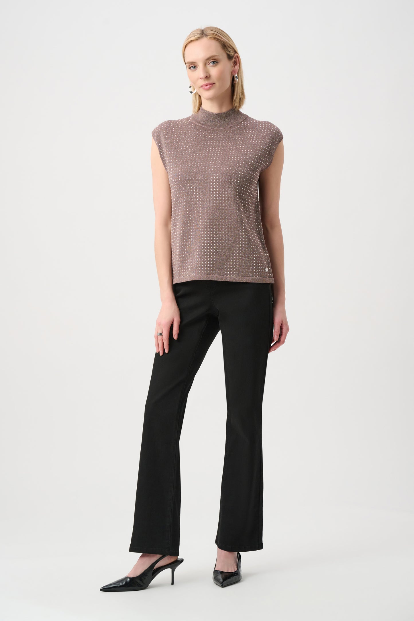 Joseph Ribkoff Knit Top With Sparkle Detail - Mink/Gold - Sizes: XS S