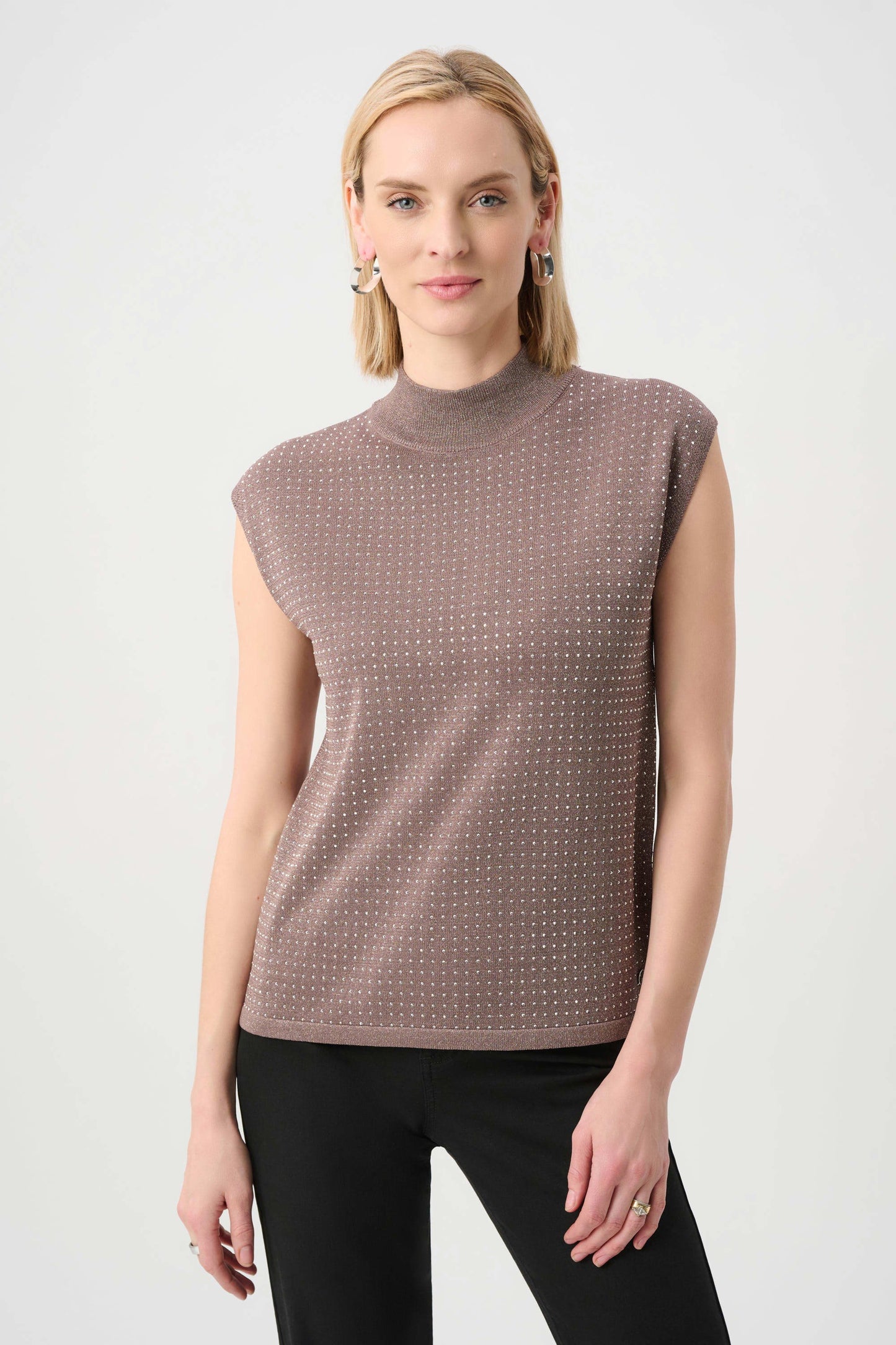 Joseph Ribkoff Knit Top With Sparkle Detail - Mink/Gold - Sizes: XS S
