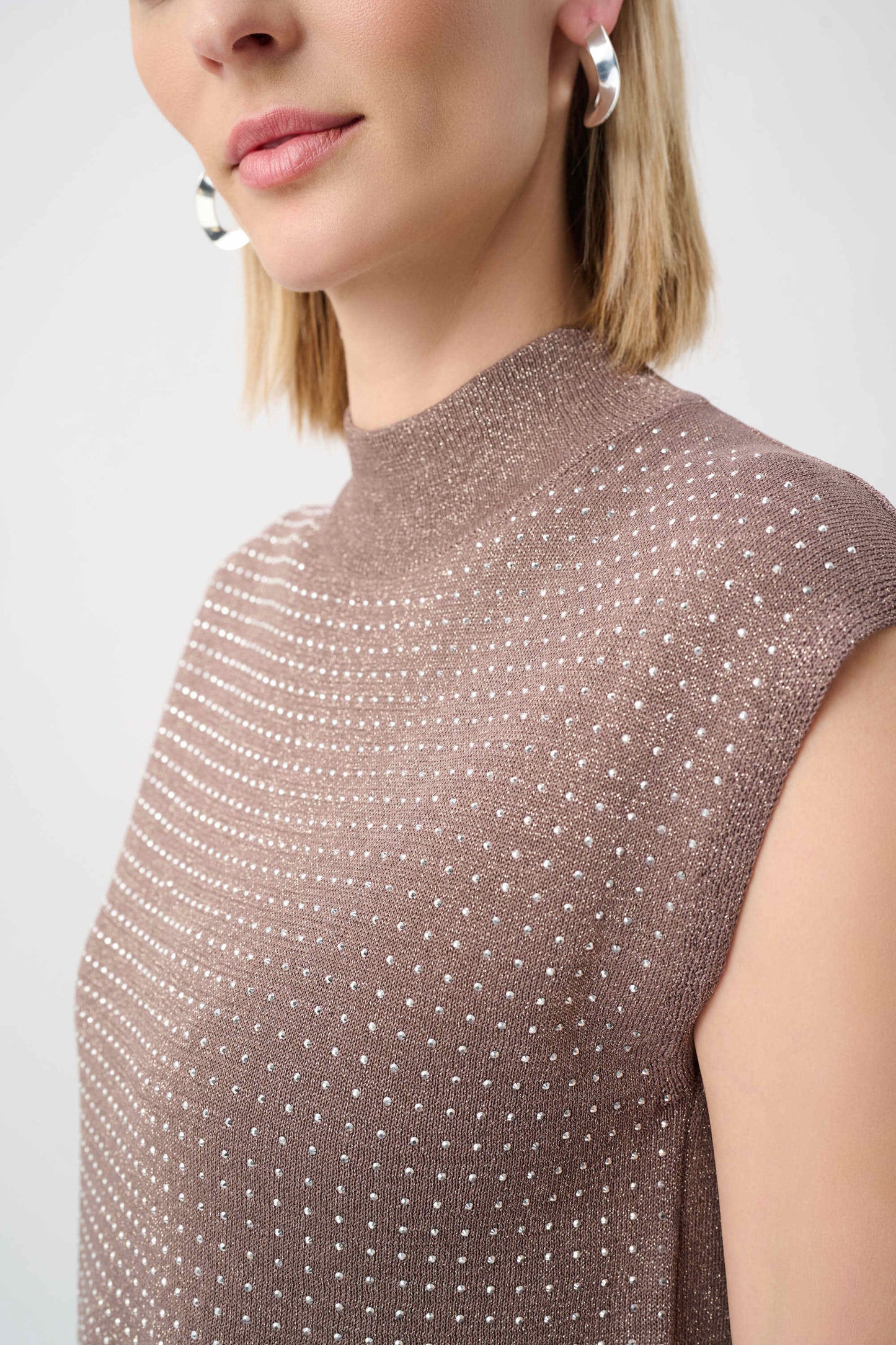 Joseph Ribkoff Knit Top With Sparkle Detail - Mink/Gold - Sizes: XS S