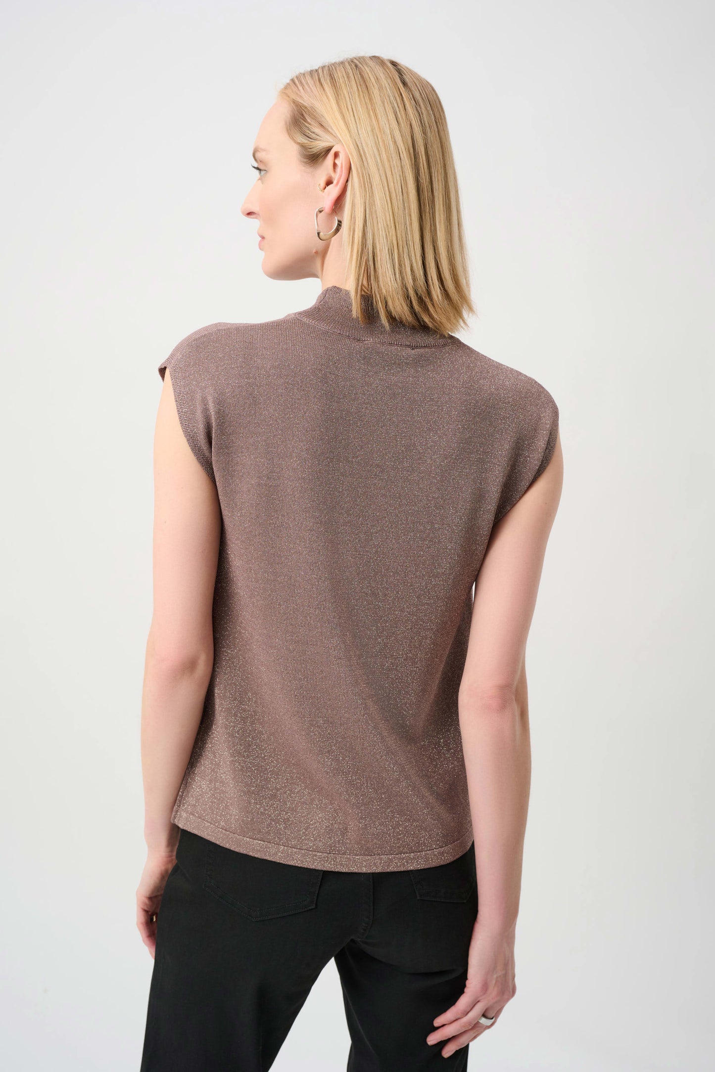 Joseph Ribkoff Knit Top With Sparkle Detail - Mink/Gold - Sizes: XS S