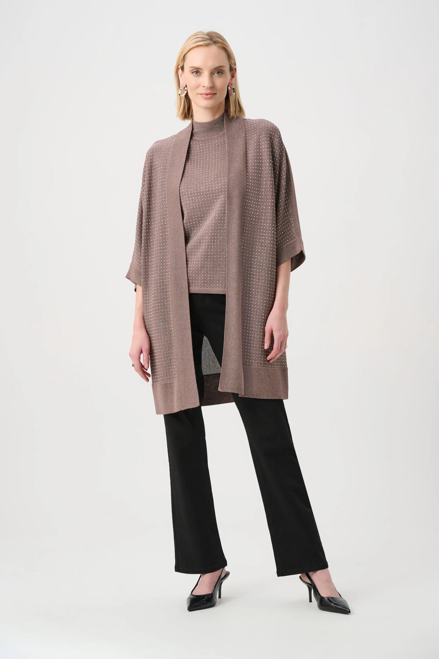 Joseph Ribkoff Sparkle Knit Cover Up - Mink/Gold - Sizes: XS/S  M/L