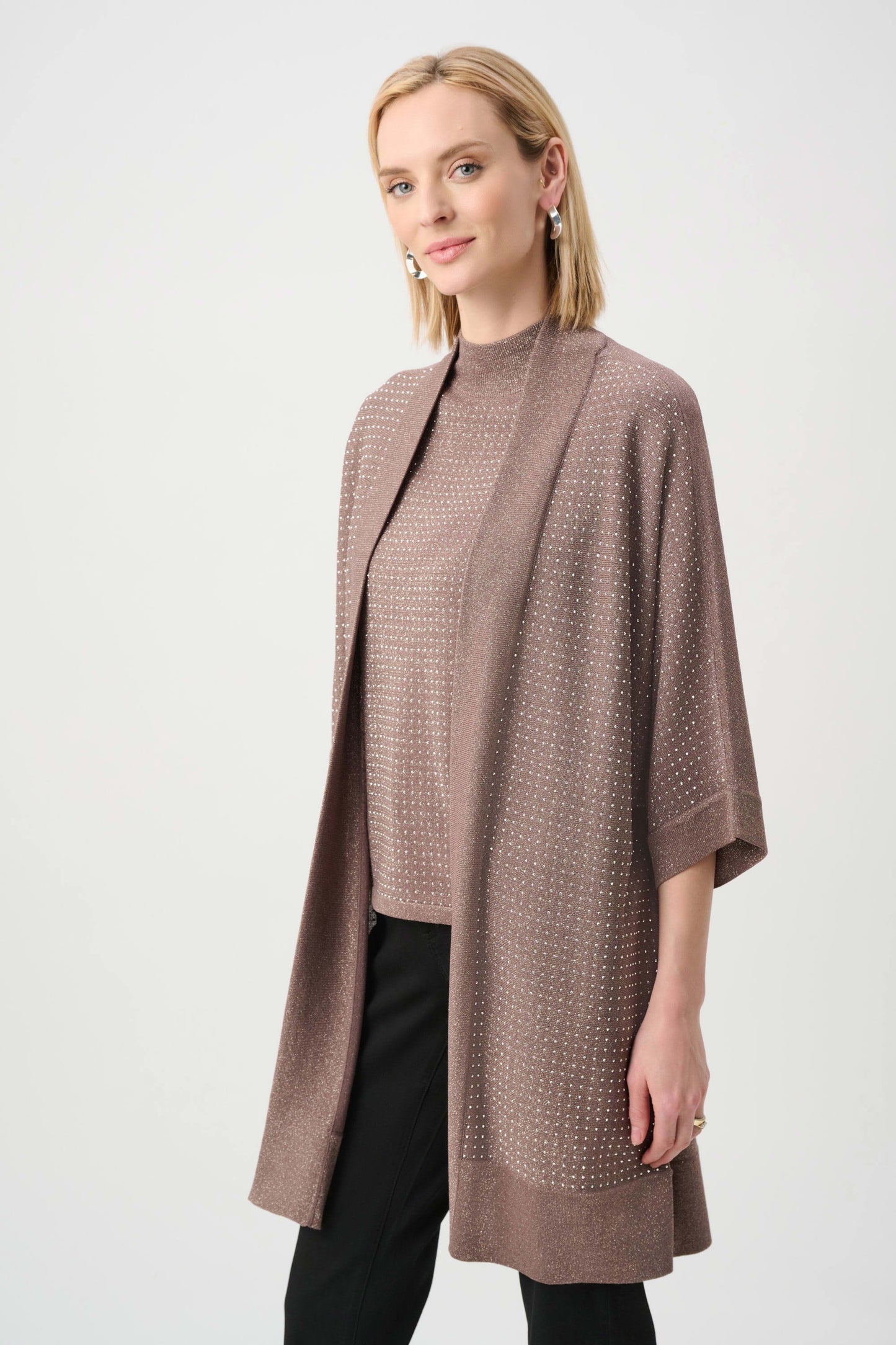 Joseph Ribkoff Sparkle Knit Cover Up - Mink/Gold - Sizes: XS/S  M/L