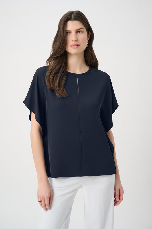 Joseph Ribkoff  Midnight Blue Woven Twill Poncho Top With Front Keyhole - Sizes: 12 16