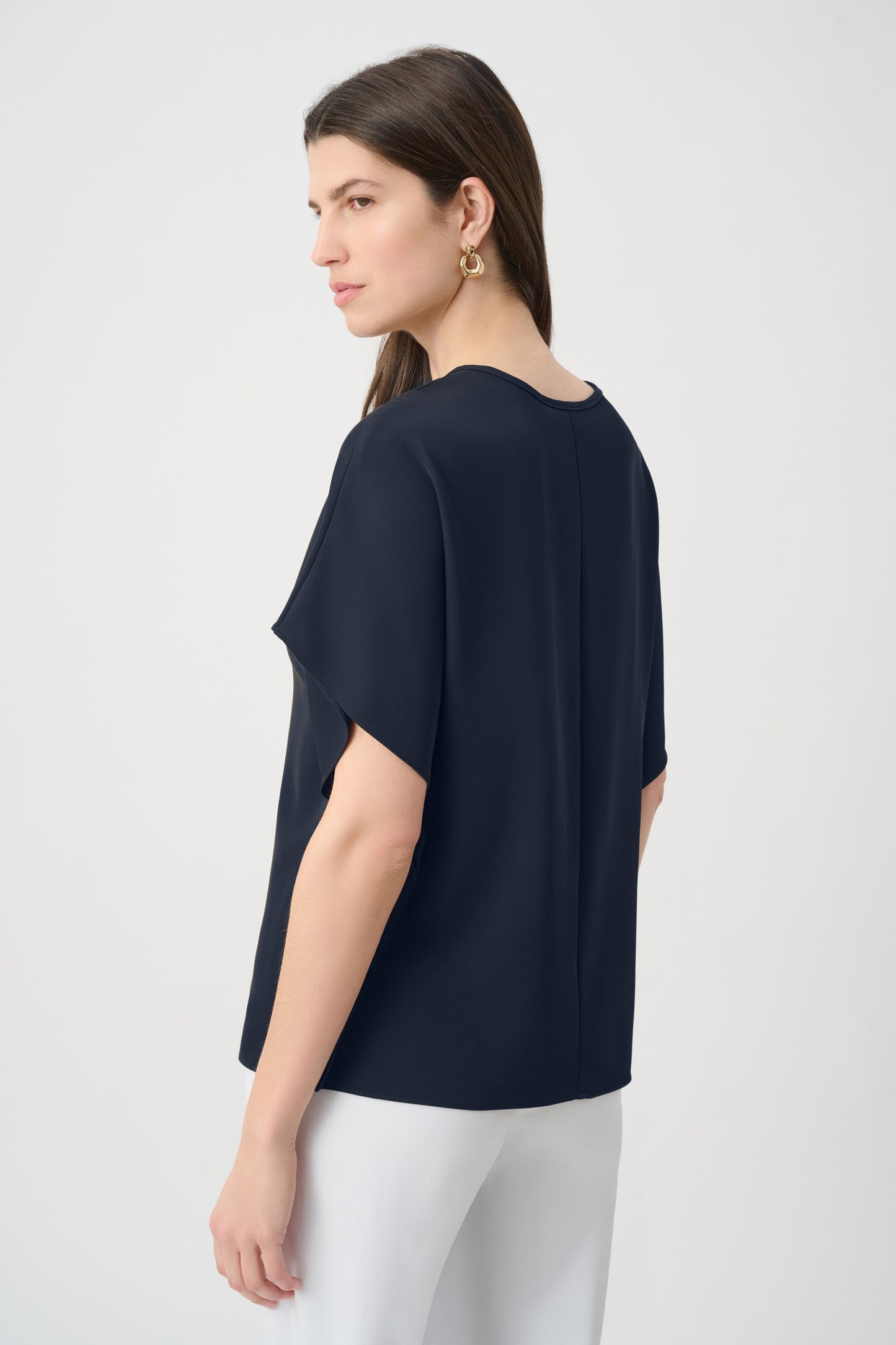 Joseph Ribkoff  Midnight Blue Woven Twill Poncho Top With Front Keyhole - Sizes: 12