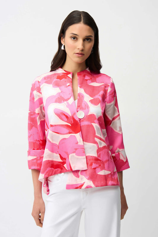 SALE  Joseph Ribkoff  Jacquard Floral Print Swing Jacket - Pink/Multi - Sizes: 16 18