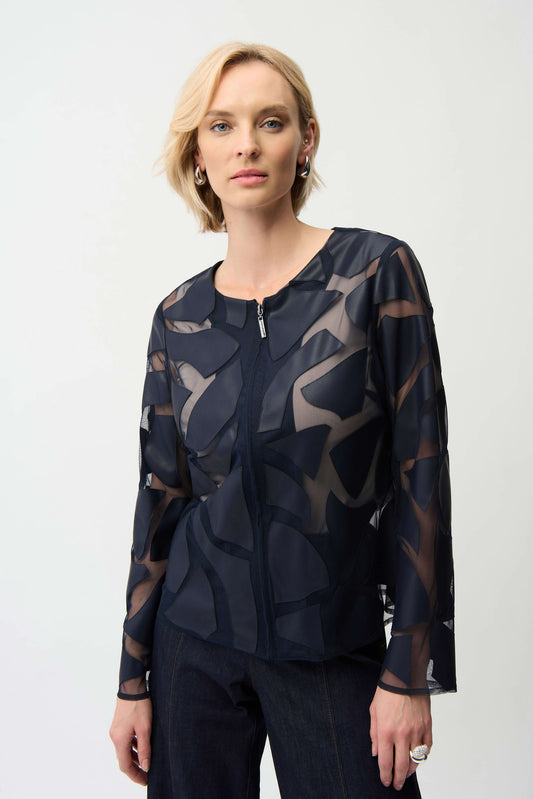 Joseph Ribkoff Laser Cut Leatherette Jacket - Midnight Blue - Sizes: S M L XL