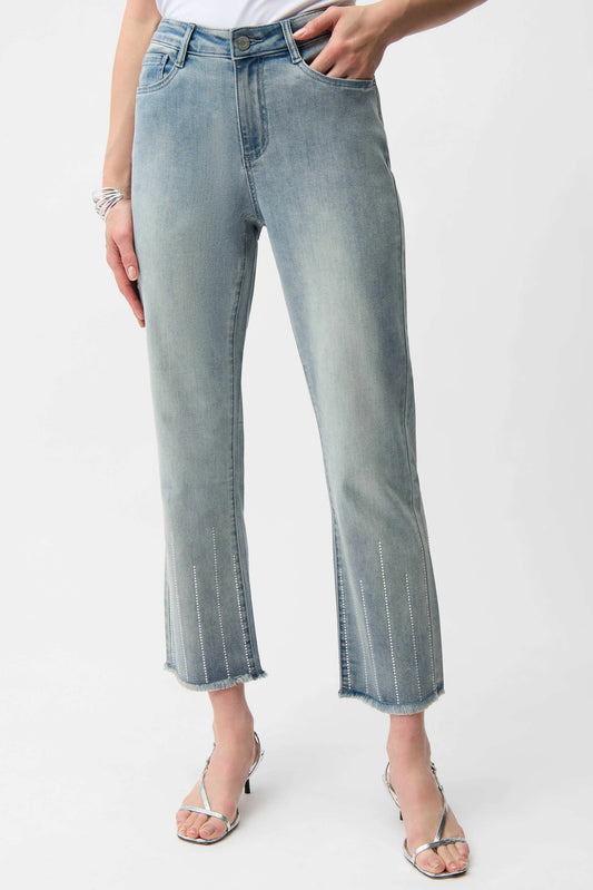 Joseph Ribkoff  Denim Straight Crop Jeans With Rhinestones - Sizes: 8