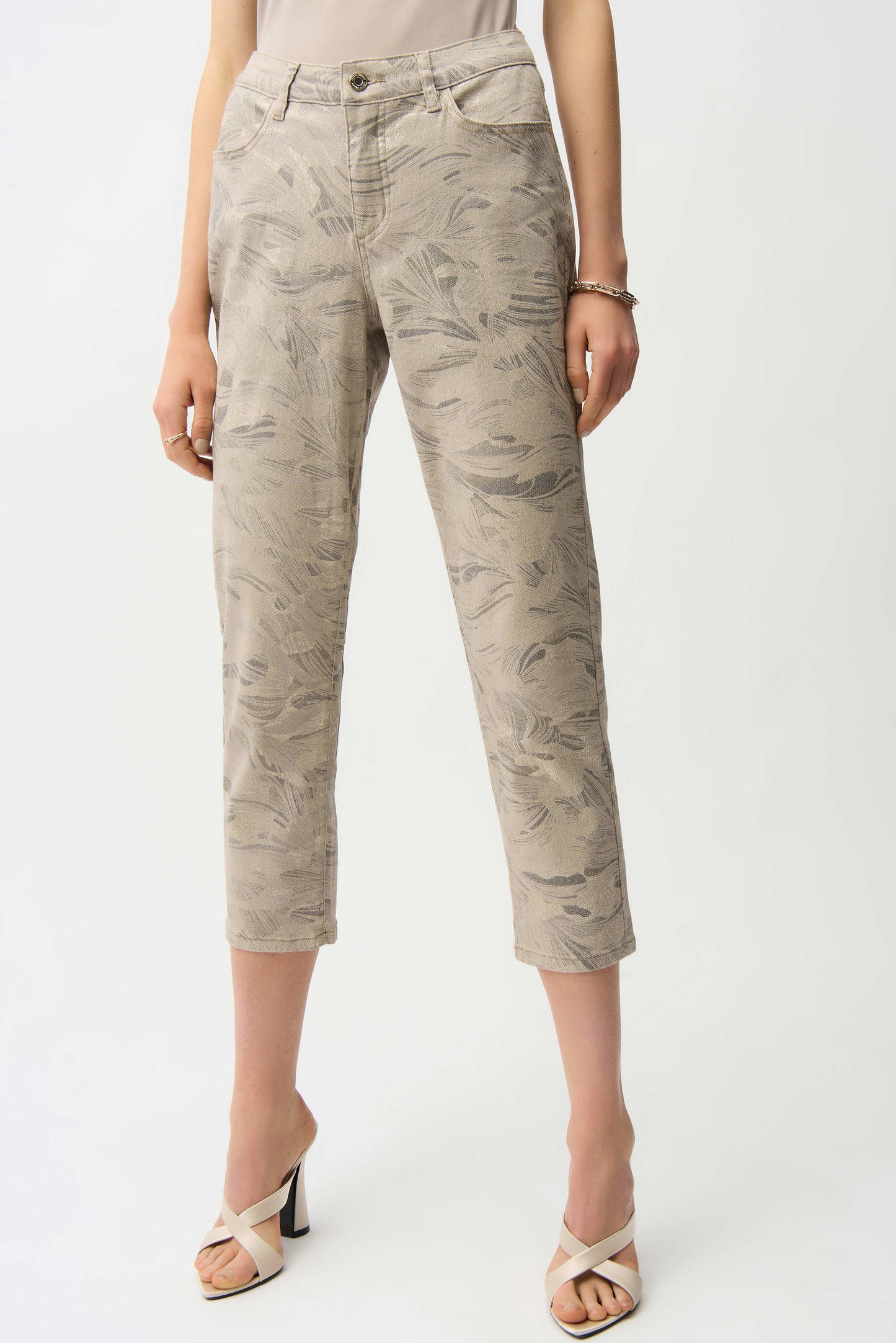Joseph Ribkoff Metallic Abstract Print Slim Crop Jeans - Sizes: 8 10 16