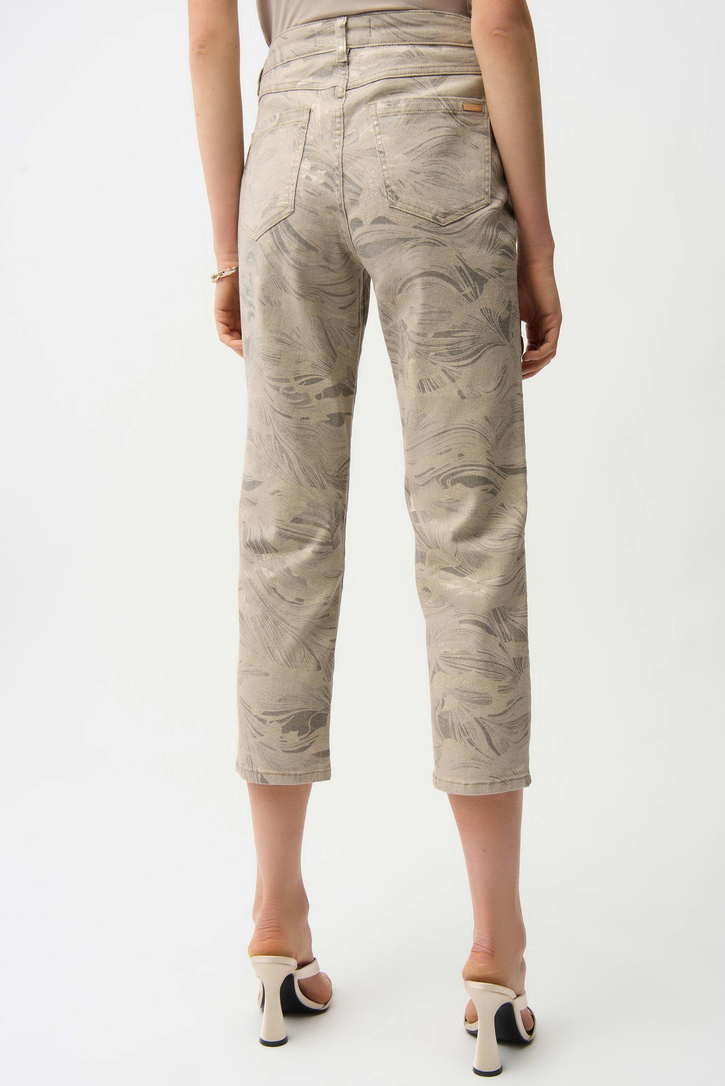 Joseph Ribkoff Metallic Abstract Print Slim Crop Jeans - Sizes: 8 10 16