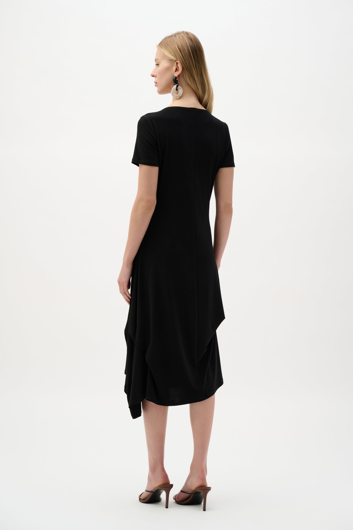 Joseph Ribkoff Black  Silky Knit Trapeze Dress With Boat Neck - Sizes: 10 12