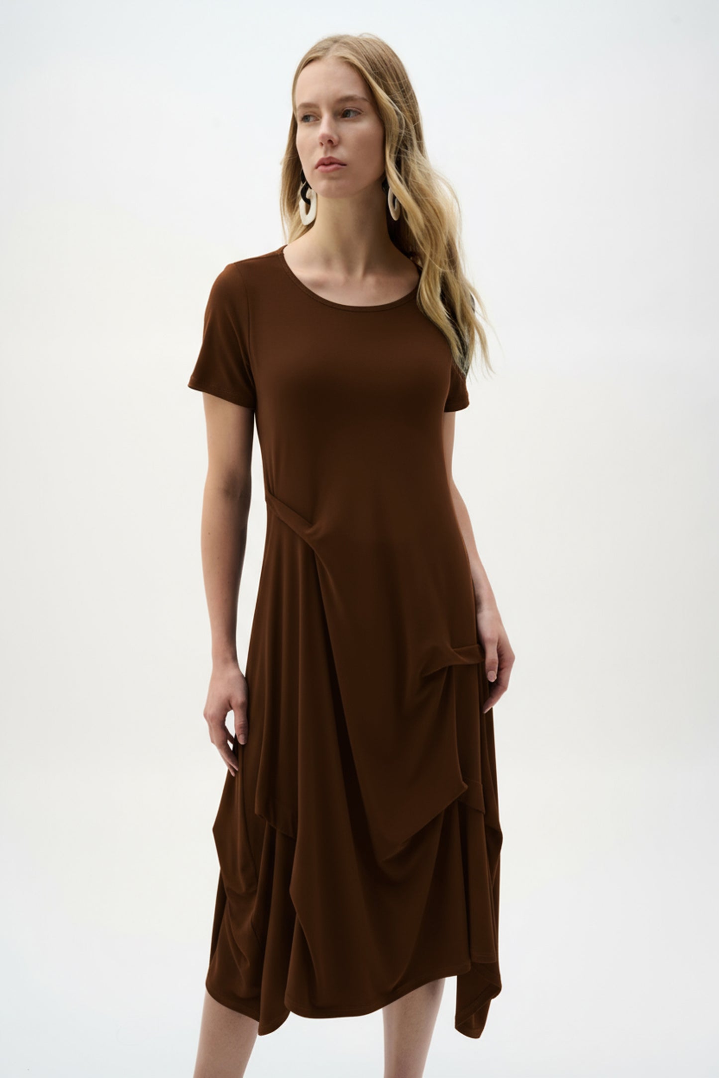 Joseph Ribkoff Mahogany Silky Knit Trapeze Dress With Boat Neck - Sizes: 10