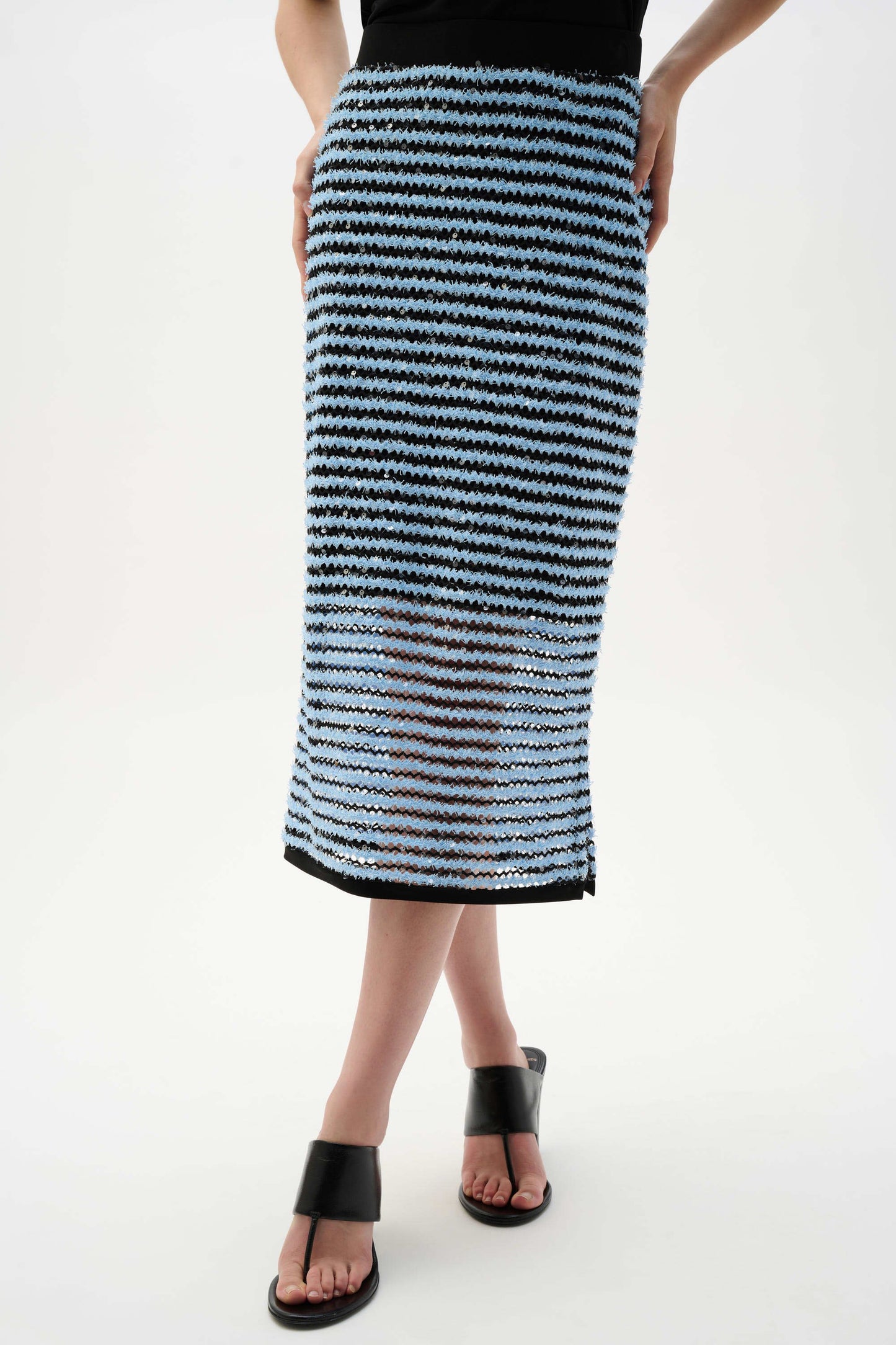 Joseph Ribkoff Stripe Pencil Skirt With Side Slit - Blue/Black - 8 10 12
