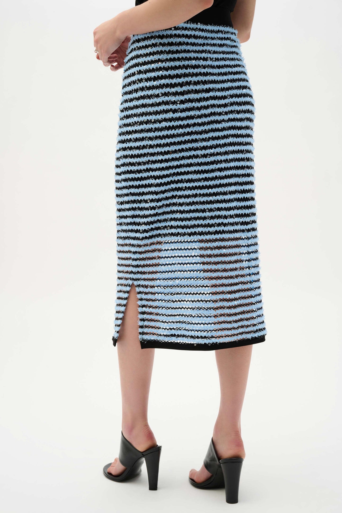 Joseph Ribkoff Stripe Pencil Skirt With Side Slit - Blue/Black - 8 10 12