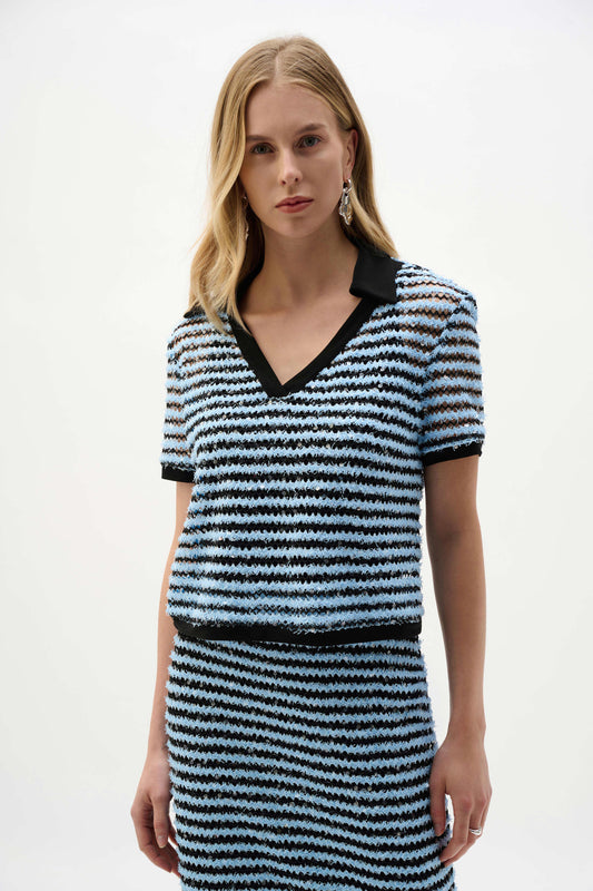 Joseph Ribkoff Stripe Boxy Top With Polo Collar - Sizes: 8 10 12