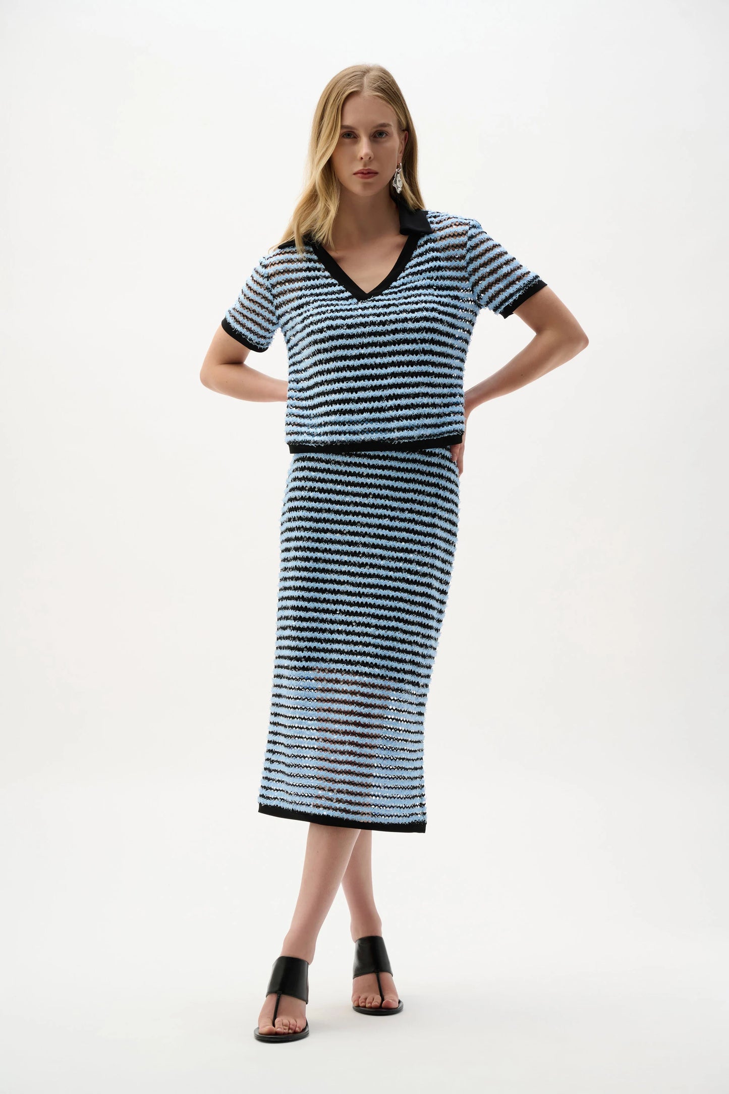 Joseph Ribkoff Stripe Pencil Skirt With Side Slit - Blue/Black - 8 10 12