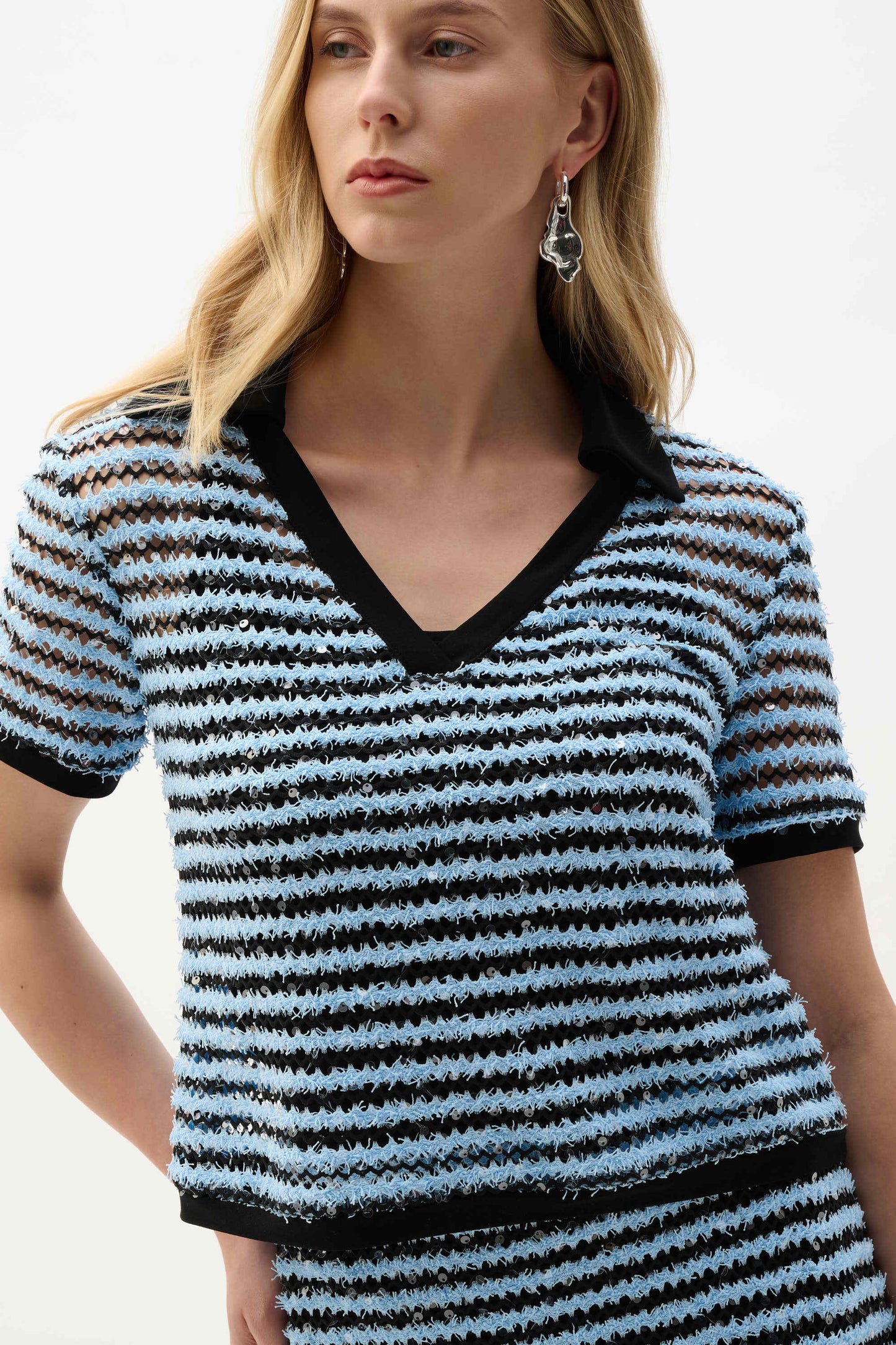 Joseph Ribkoff Stripe Boxy Top With Polo Collar - Sizes: 8 10 12