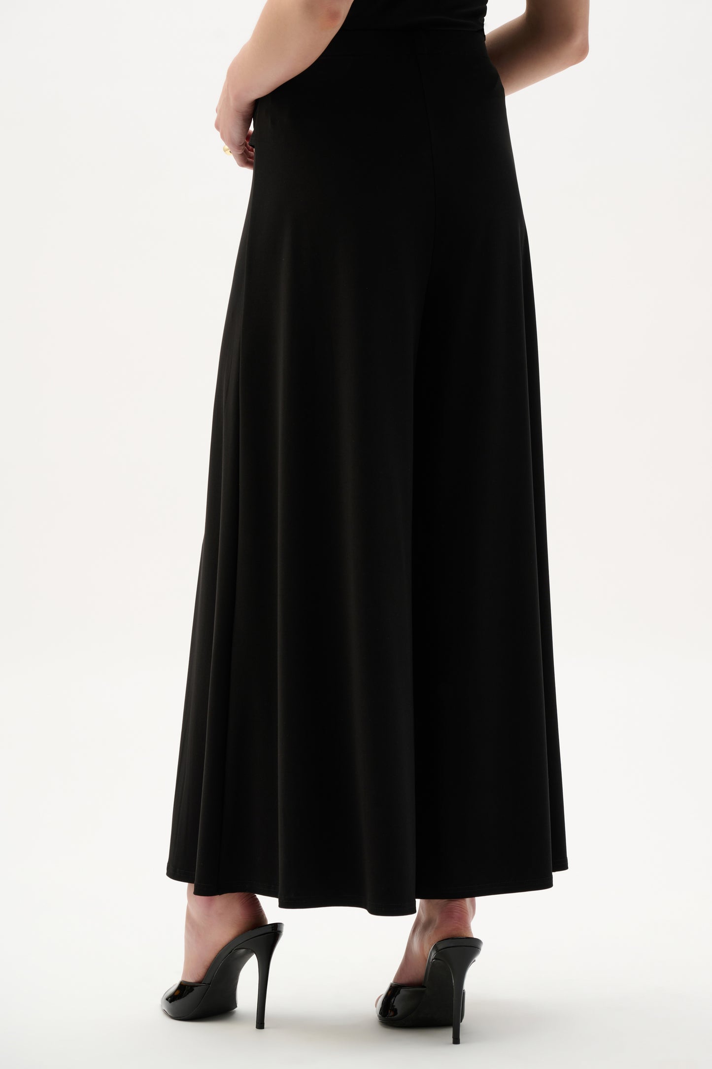 Joseph Ribkoff Black Silky Knit Culotte Pull-On Pants With Buckle Detail - Sizes:  12 16