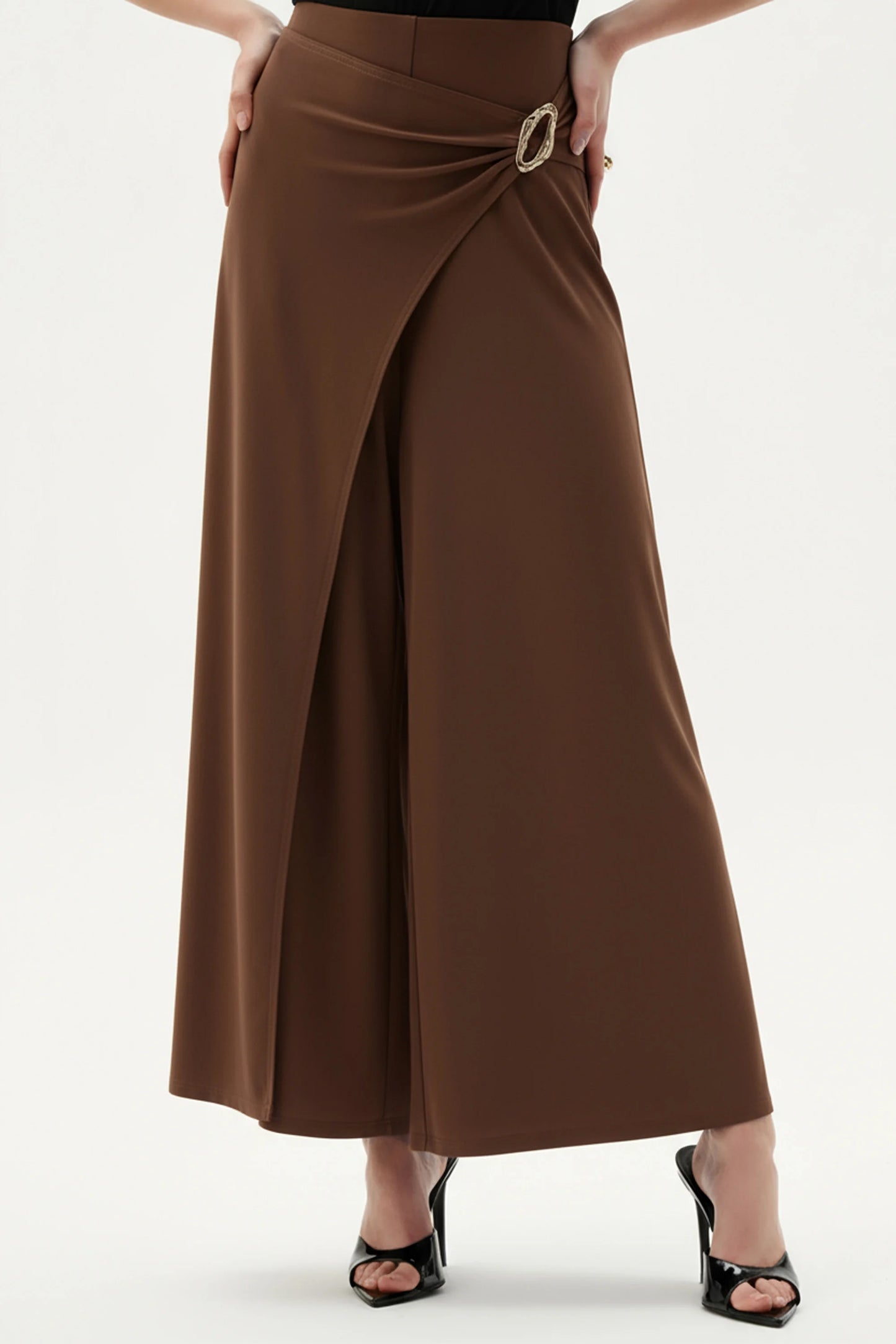 Joseph Ribkoff Culotte Pull-On Pants With Buckle Detail - Mahogany -Sizes: 16