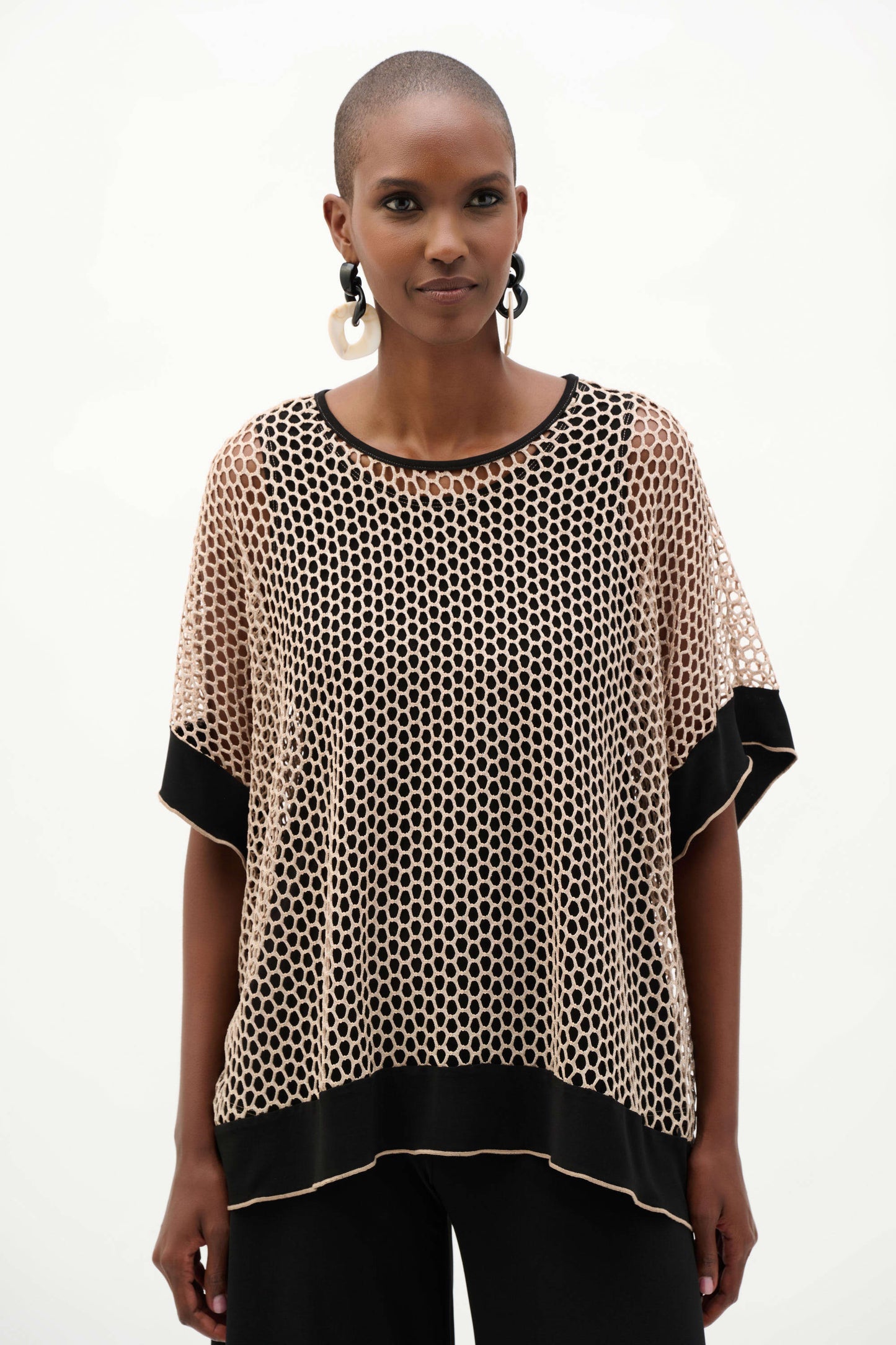 Joseph Ribkoff  Mesh Trapeze Top - Black/Beige - Sizes: 10 12 16 18