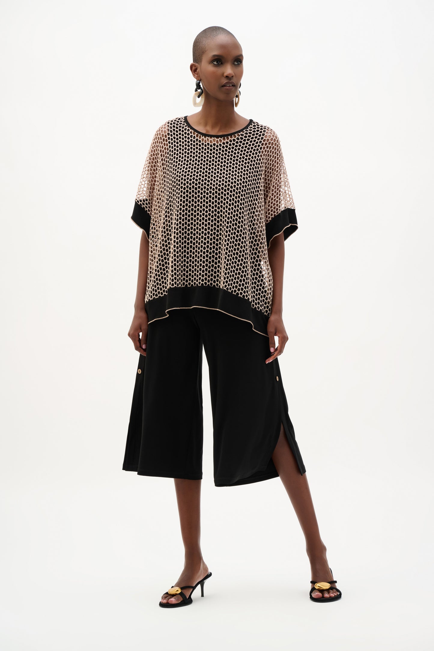 Joseph Ribkoff  Mesh Trapeze Top - Black/Beige - Sizes: 10 12 16 18