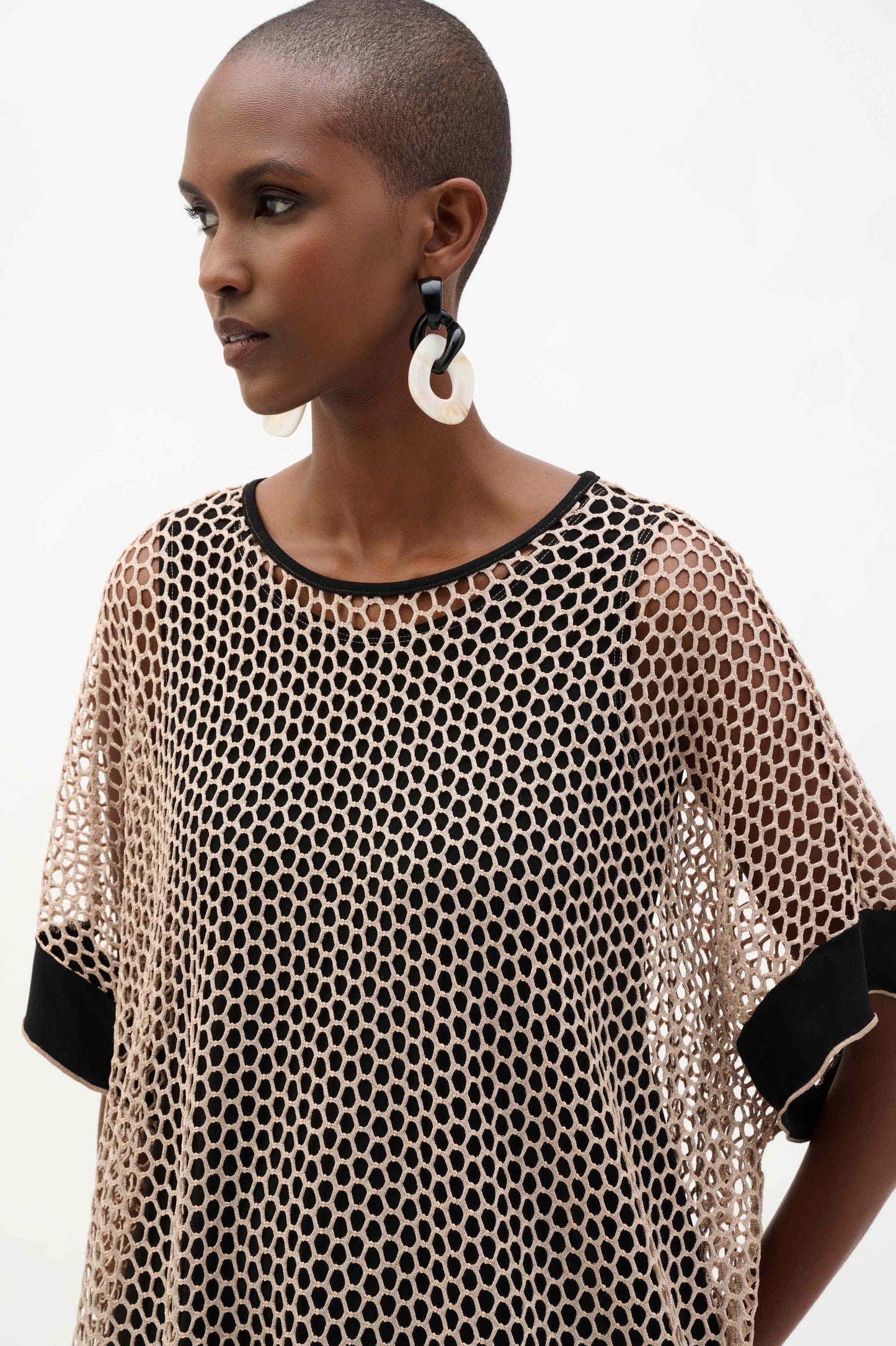 Joseph Ribkoff  Mesh Trapeze Top - Black/Beige - Sizes: 10 12 16 18