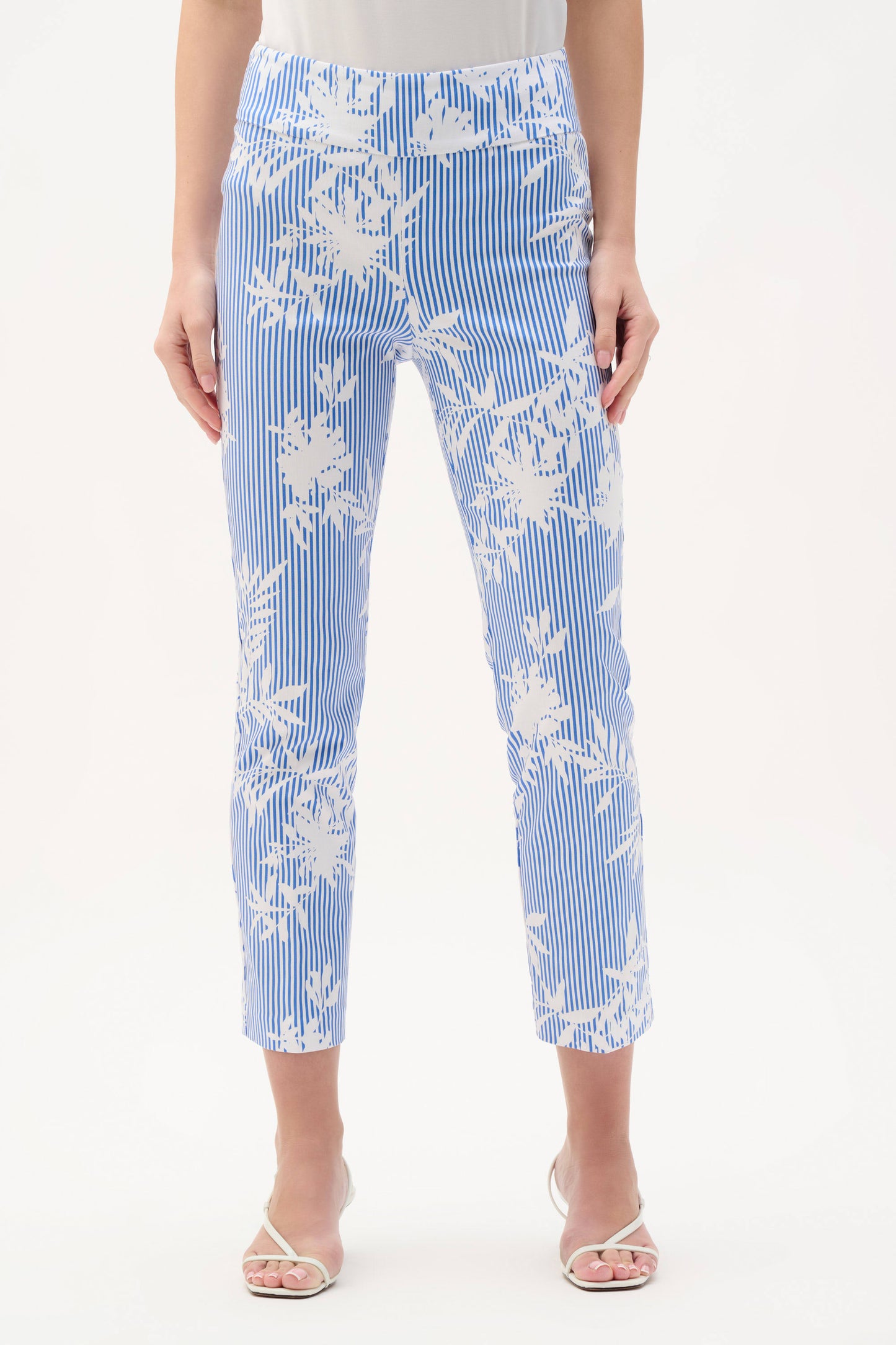Joseph Ribkoff  Printed Straight Pull-On Pants - Vanilla/Blue - Sizes: 8 10 12 14 16