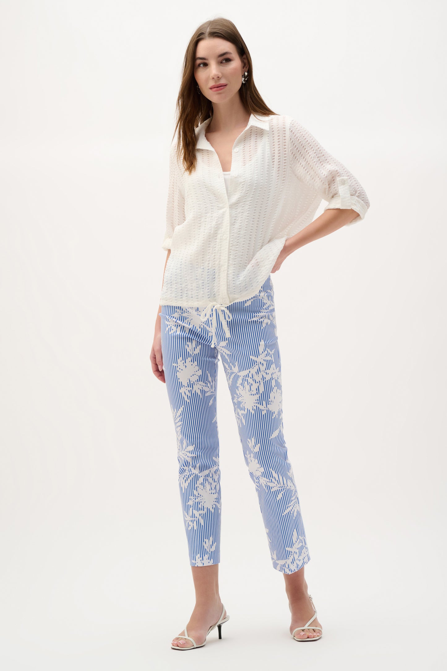 Joseph Ribkoff  Printed Straight Pull-On Pants - Vanilla/Blue - Sizes: 8 10 12 14 16