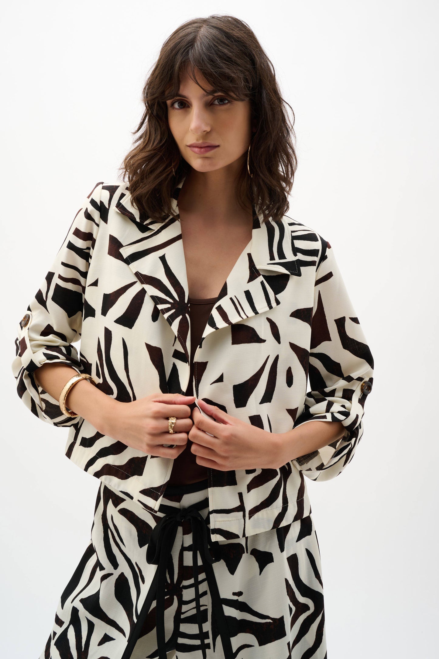 Joseph Ribkoff Woven Gauze Tropical Print Boxy Blazer - Sizes: 10 16