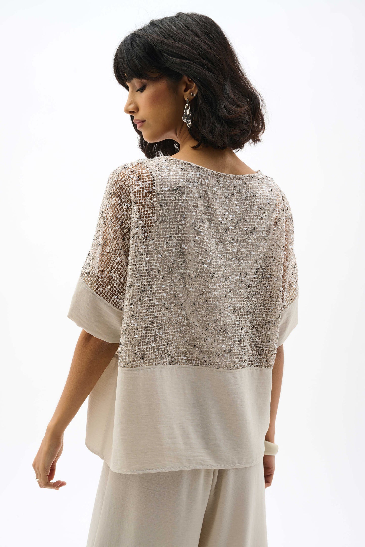 Joseph Ribkoff Sequined Mesh and Gauze Boxy Top - Sizes: 8
