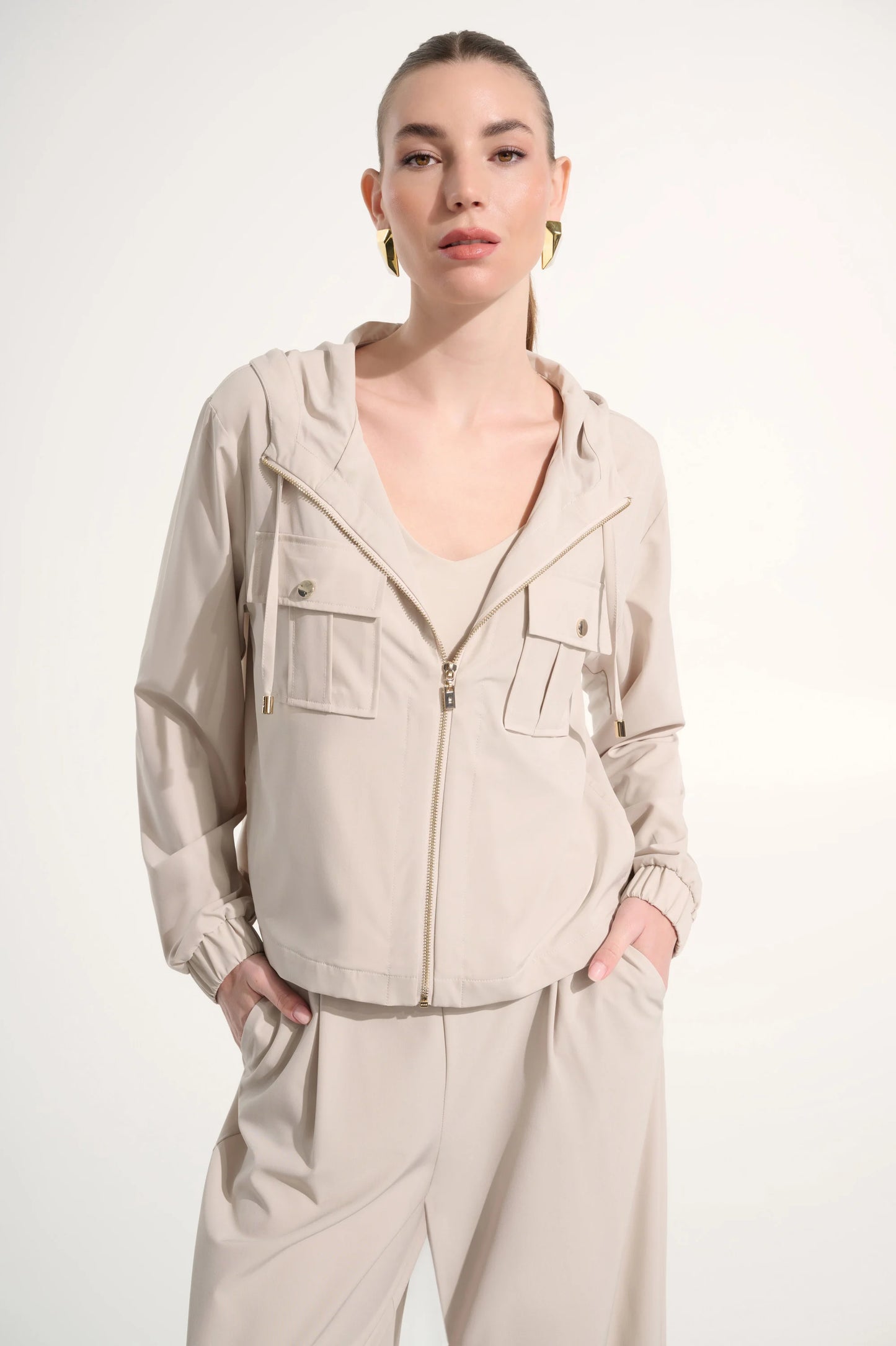 Joseph Ribkoff Sport Hooded Utility Jacket - Moonstone - Sizes: S  XL