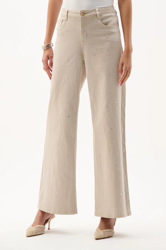 Joseph Ribkoff Wide Leg Jeans With Rhinestones - Moonstone - Sizes: 12 14 16