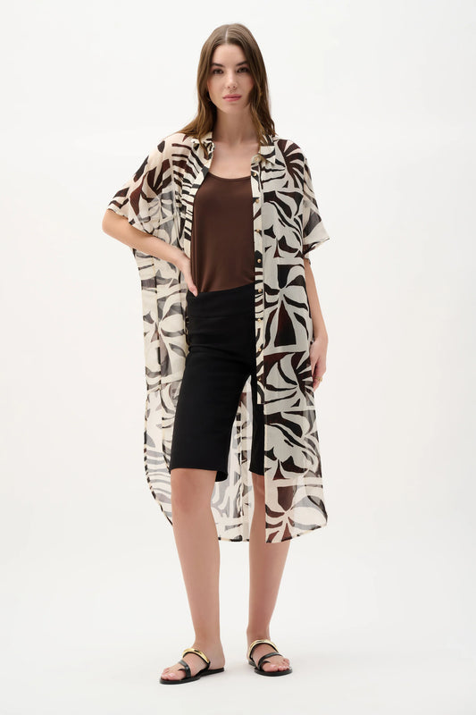 Joseph Ribkoff Chiffon Print Longline Shirt - Beige/Multi - Sizes:  XXL