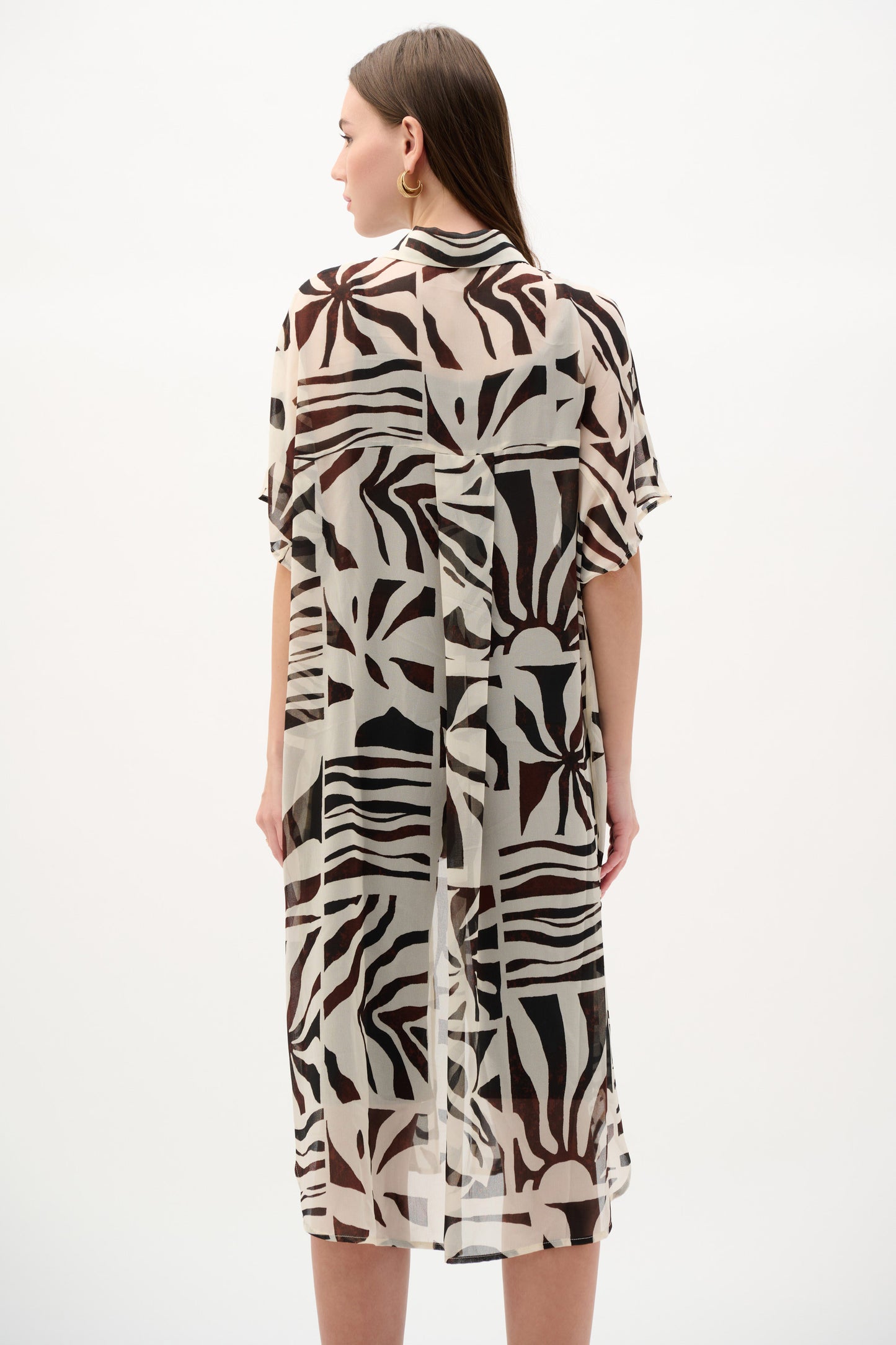 Joseph Ribkoff Chiffon Print Longline Shirt - Beige/Multi - Sizes:  XXL