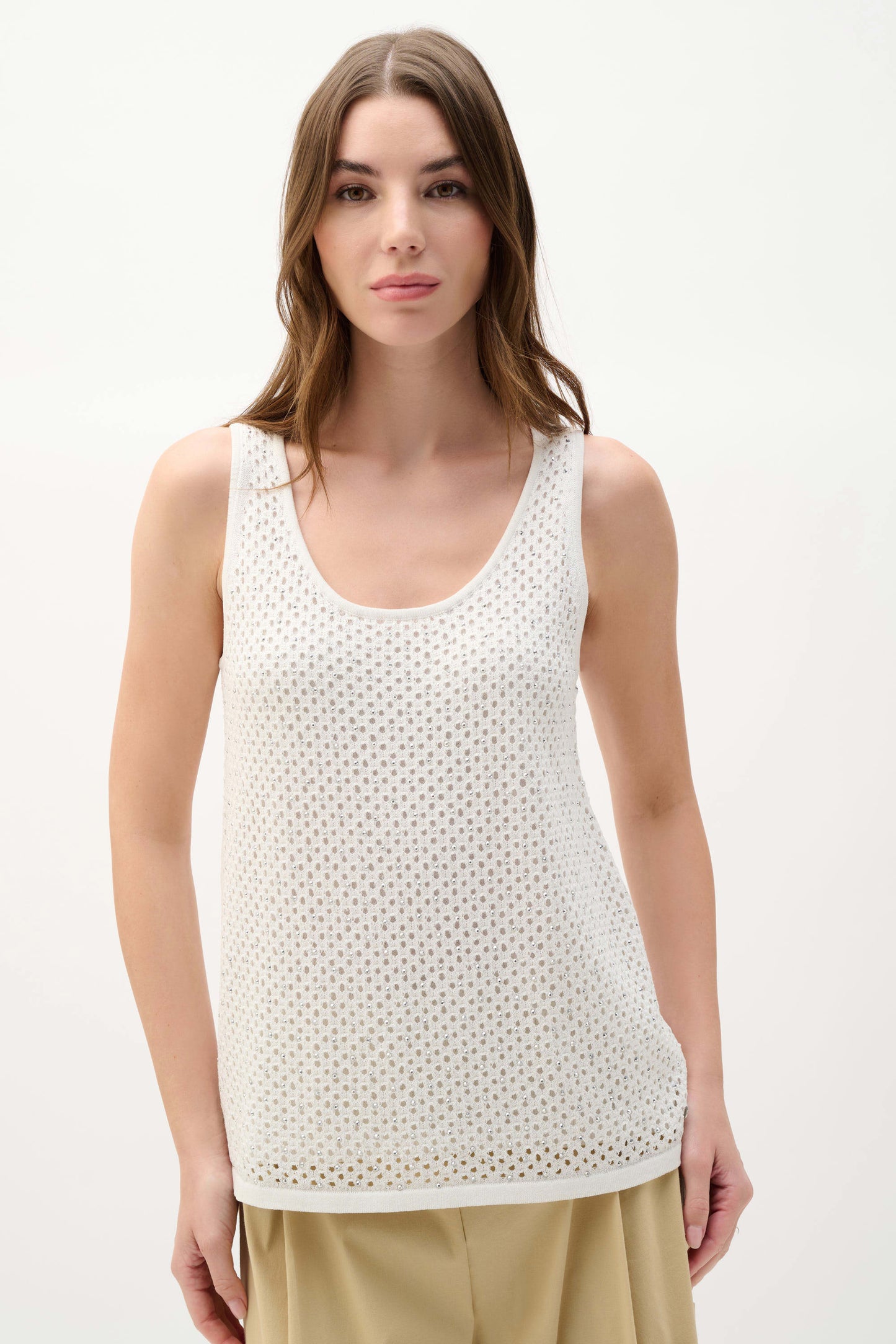 Joseph Ribkoff    Embellished Knit Camisole   -   Vanilla   -   Sizes:   M  L   XL