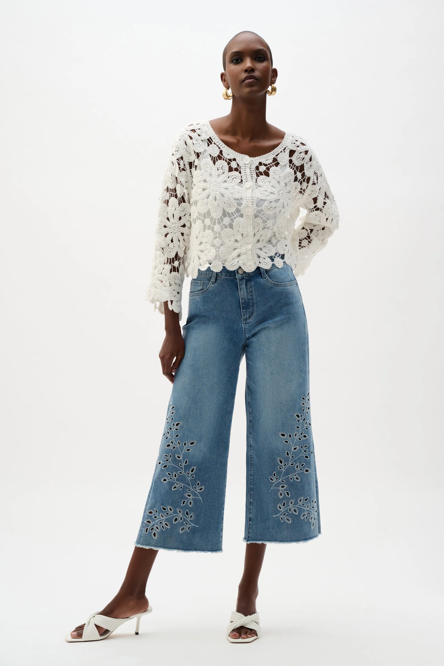 Joseph Ribkoff Crochet Boxy Cardigan - Vanilla - Sizes:    XL/XXL