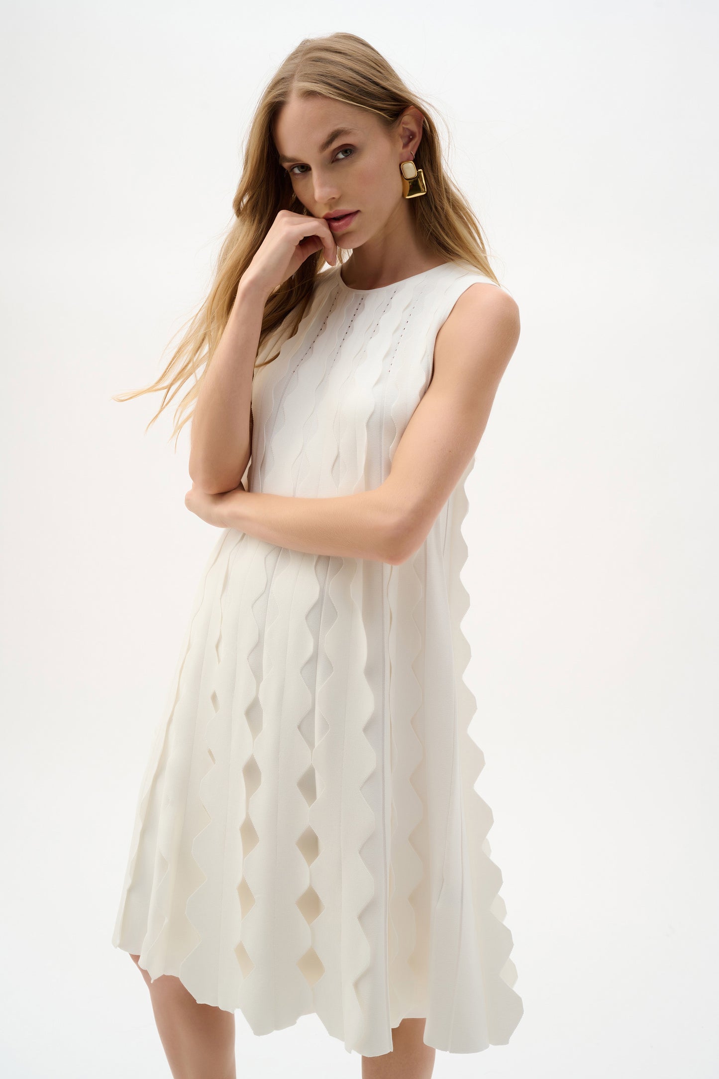 SALE   Joseph Ribkoff Knit Sleeveless A-Line Dress - Vanilla - Sizes: S