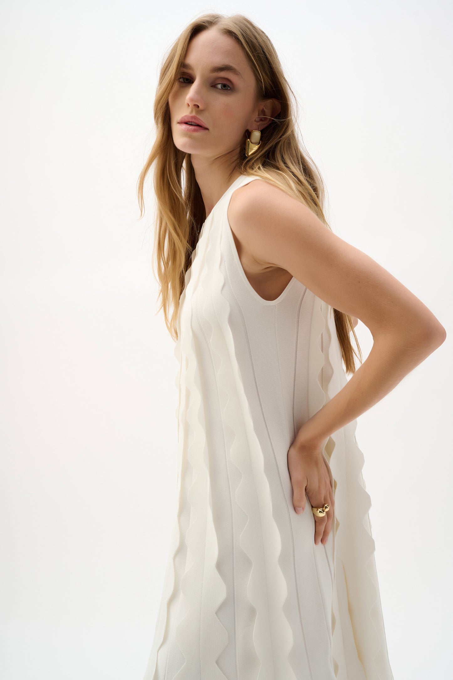 SALE   Joseph Ribkoff Knit Sleeveless A-Line Dress - Vanilla - Sizes: S