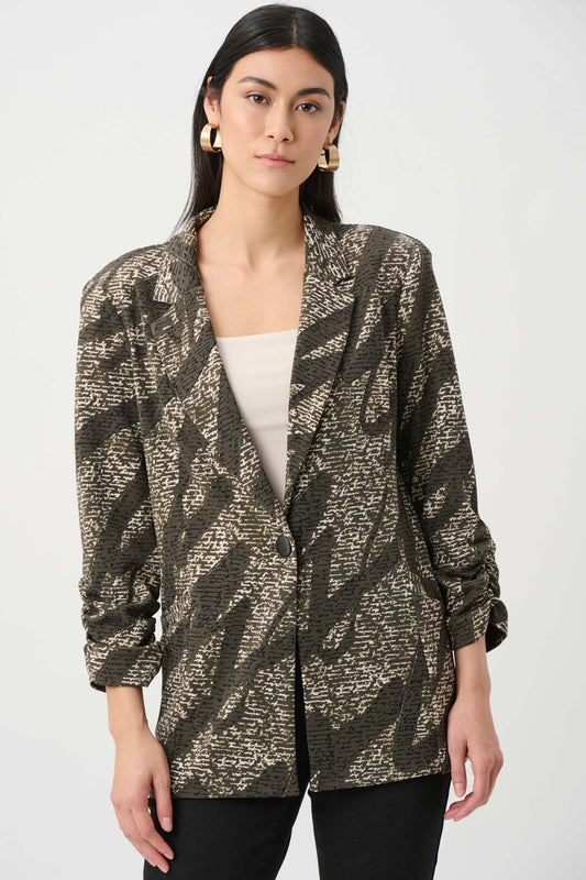 Joseph Ribkoff Abstract Print Straight Blazer - Avocado Multi - Sizes: 10 14 16