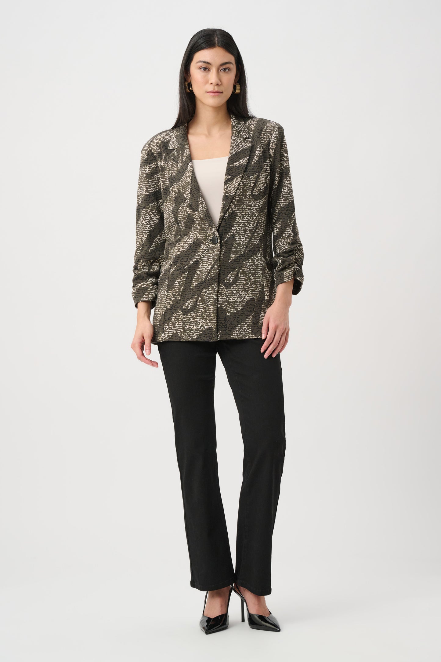 Joseph Ribkoff Abstract Print Straight Blazer - Avocado Multi - Sizes: 10 14 16