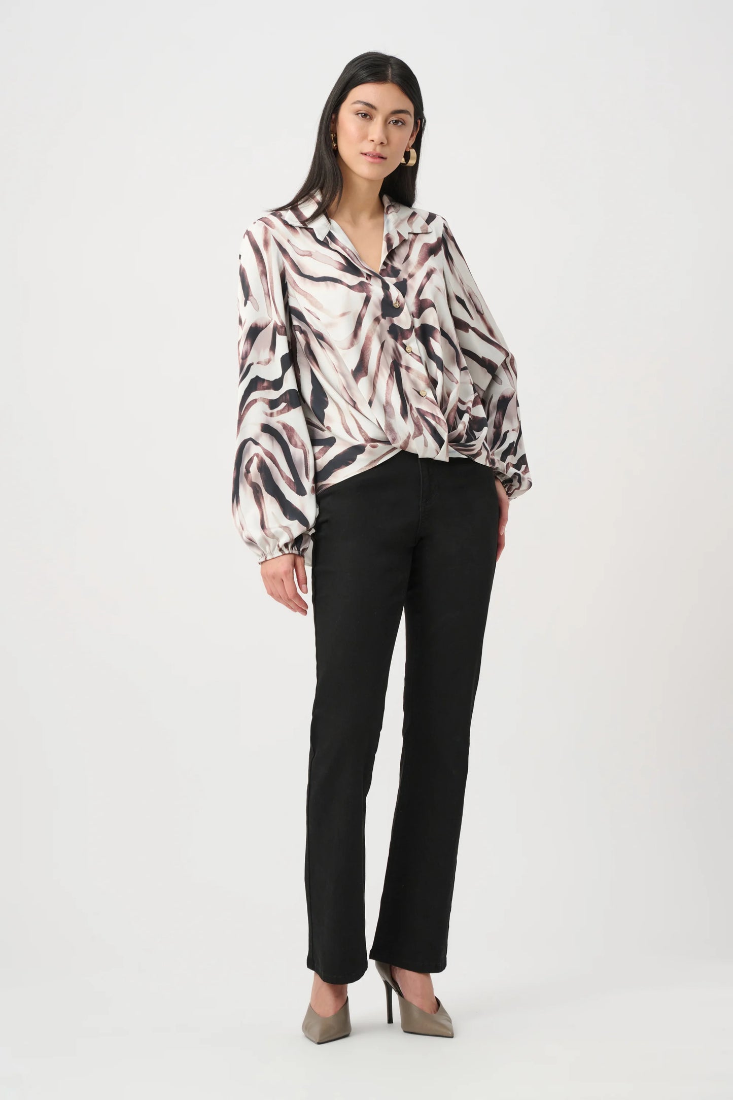 Joseph Ribkoff Satin Animal Print Draped Top -Sizes: 10 12 14 16