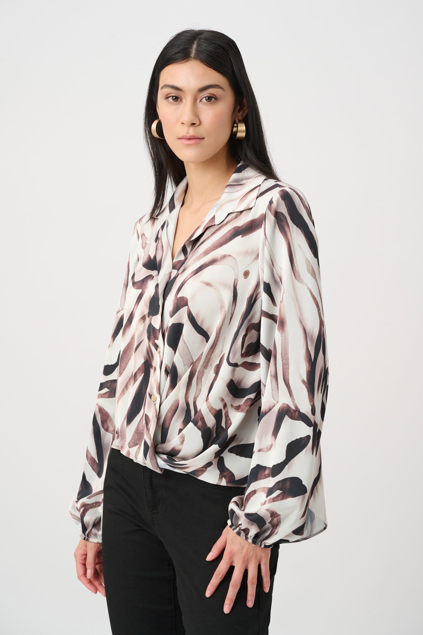 Joseph Ribkoff Satin Animal Print Draped Top -Sizes: 10 12 14 16