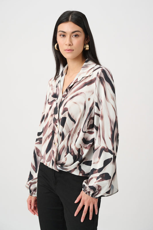 Joseph Ribkoff Satin Animal Print Draped Top -Sizes: 10 12 14 16